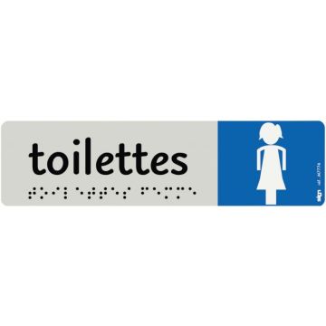 Plaque aluminium de signalisation avec texte en braille Toilettes Femmes 170 x 45 mm