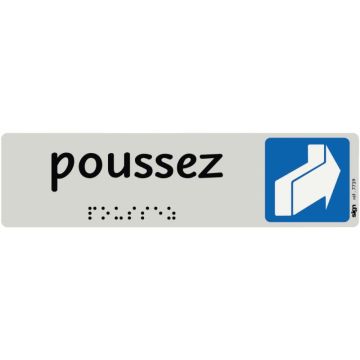 Plaque aluminium de signalisation avec texte en braille Poussez 170 x 45 mm