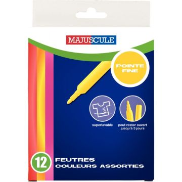 Pochette de 12 feutres Majuscule pointe fine assortis