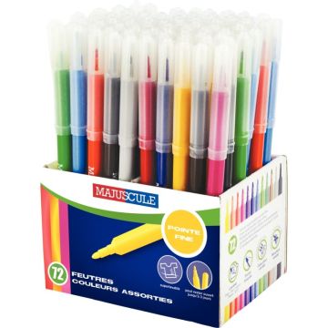 Pot de 72 feutres Majuscule pointe fine assortis