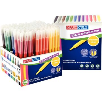Classpack de 144 feutres Majuscule pointe fine assortis