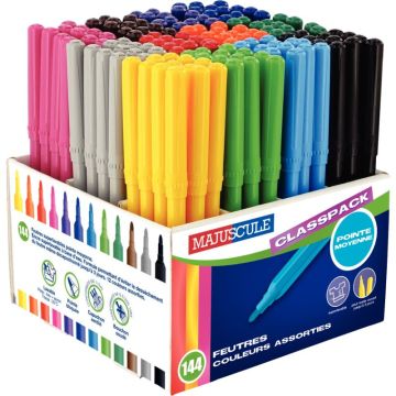 Classpack de 144 feutres Majuscule pointe moyenne assortis
