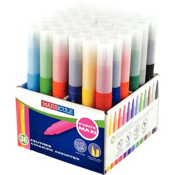 Pot de 36 feutres Majuscule pointe large assortis