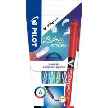 Pochette de 6 feutres V-Sign Pen assortis