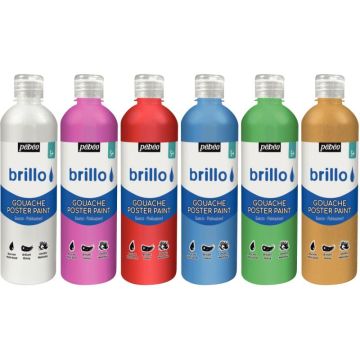 Carton de 6 Flacons 500 ml de gouache brillante BRILLO coloris nacrée