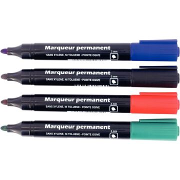 Pochette de 4 marqueurs permanents Like pointe ogive assortis