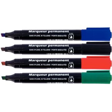 Pochette de 4 marqueurs permanents Like pointe biseautée assortis