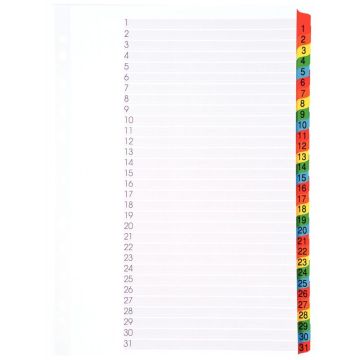 Jeu de 31 intercalaires numériques en carte Mylar, format A4