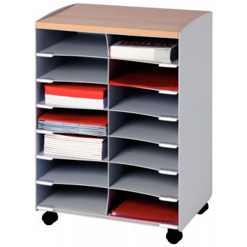 Desserte mobile 14 compartiments grise