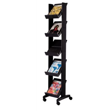 Présentoir mobile universel compact 5 tablettes noir