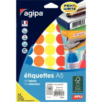 Etui de 280 pastilles de couleur diamètre 24mm coloris assortis