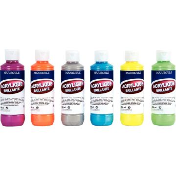 Lot de 6 flacons 250 ml de peinture acrylique MAJUSCULE, couleurs tendances