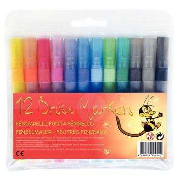 Pochette de 12 feutres pinceaux pointe moyenne assortis