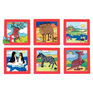 Lot de 6 puzzles en plastique de 9 pièces, les animaux du zoo