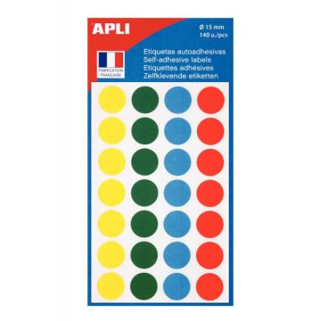 Pochette de 140 pastilles de couleur diamètre 15mm coloris assortis