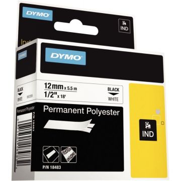 Recharge DYMO ruban polyester permanent 12mm x 5,5m noir sur blanc