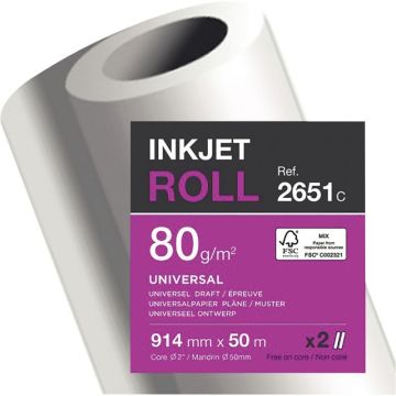 Paquet de 2 rouleaux papier 0.914x50m 80g jet encre