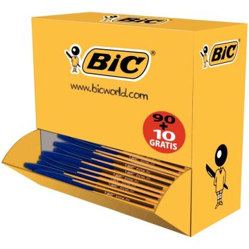 Boîte de 100 stylos Cristal pointe fine bleus dont 10 gratuits