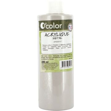 Flacon de 500 ml de peinture acrylique coloris métallique argent