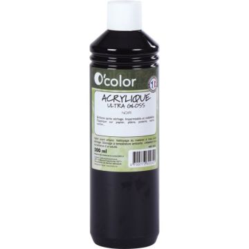 Flacon 500ml de peinture acrylique O'COLOR, noir