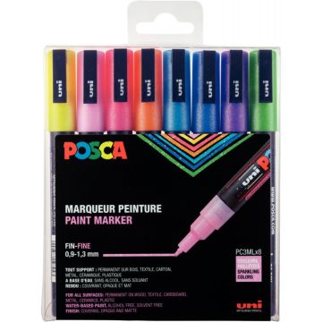 Pochette de 8 marqueurs Posca pointe fine pailletés