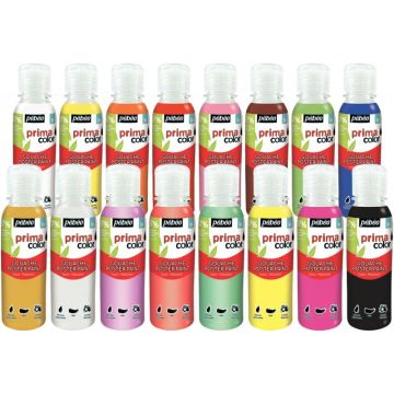 Carton de 16 Flacons 150ml de gouache PRIMACOLOR, couleurs assorties