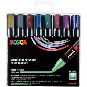 Pochette de 8 marqueurs Posca pointe moyenne métal assortis