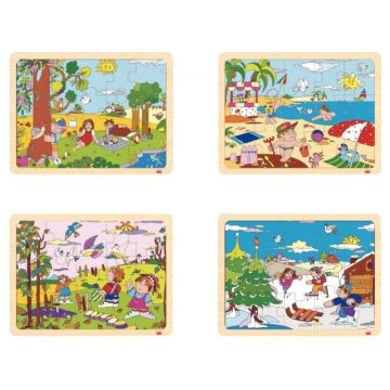 Lot de 4 puzzles à cadre en bois 15 pièces, les saisons