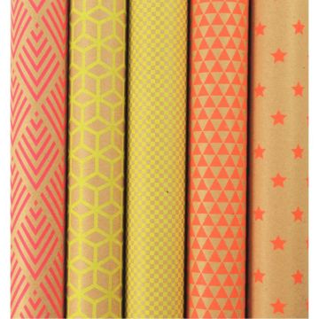 Paquet de 10 rouleaux de papiers kraft 70g 2x0,70m motifs géométriques