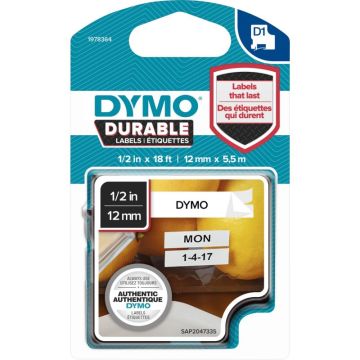 Recharge DYMO D1 12 mm x 5,5 m impression noire support blanc
