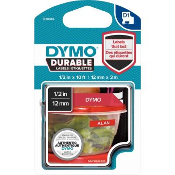 Recharge DYMO D1 12 mm x 3 m impression blanc support rouge