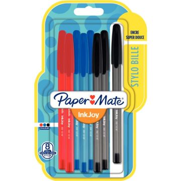 Blister de 8 stylos Inkjoy 100 pointe moyenne standard assortis