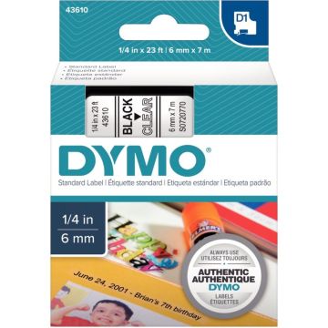 Recharge DYMO D1 6 mm x 7 m noir et transparent