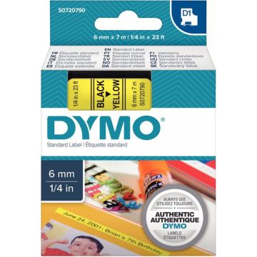 Recharge DYMO D1 6 mm x 7 m noir et jaune