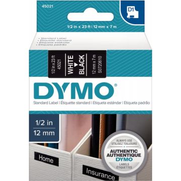 Recharge DYMO D1 12 mm x 7 m blanc sur noir
