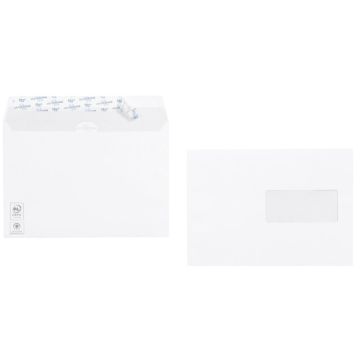 Boite de 500 enveloppes blanches 162x229mm 90g bande silliconnée fenêtre 45x100mm