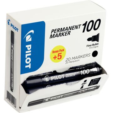 Pack de 20 marqueurs permanents 100 pointe ogive noirs dont 5 gratuits