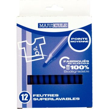 Pochette de 12 feutres Majuscule pointe moyenne bleu foncé