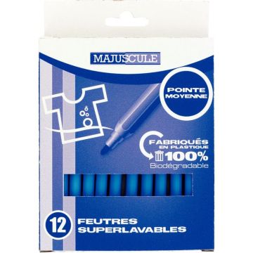 Pochette de 12 feutres Majuscule pointe moyenne bleu clair