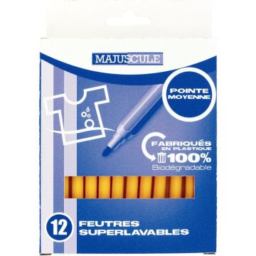 Pochette de 12 feutres Majuscule pointe moyenne jaune