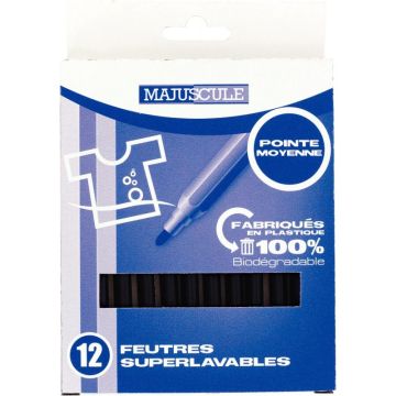 Pochette de 12 feutres Majuscule pointe moyenne noir