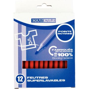 Pochette de 12 feutres Majuscule pointe moyenne rouge