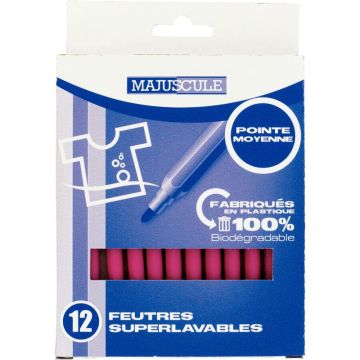 Pochette de 12 feutres Majuscule pointe moyenne rose