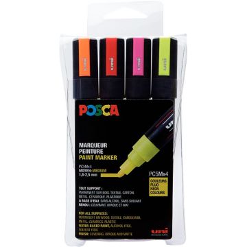 Set de 4 marqueurs Posca fluo pointe moyenne ogive assortis