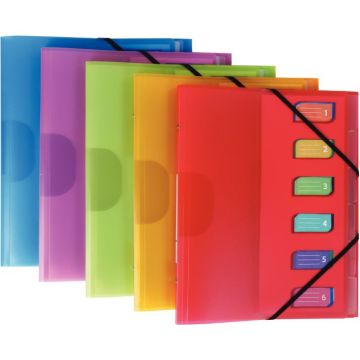 Trieur en polypropylène 3 rabats + élastiques COLOR FRESH 6 compartiments, coloris assortis