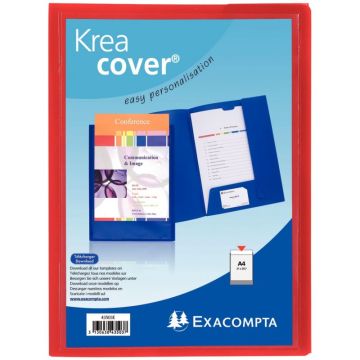 Chemise de présentation personnalisable 2 rabats KREACOVER en polypropylène 4/10ème, rouge