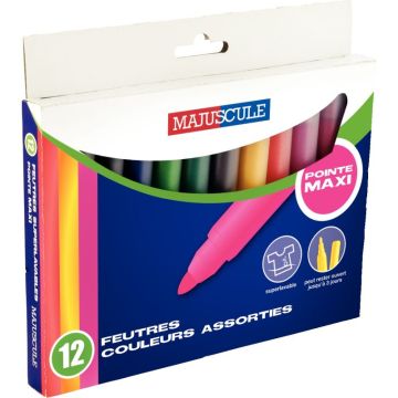 Pochette de 12 feutres Majuscule pointe large assortis