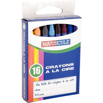 Boîte de 16 crayons cire Majuscule assortis
