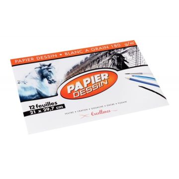 Pochette de 12 feuilles à dessin 180g 21x29,7cm EXCELLENCE