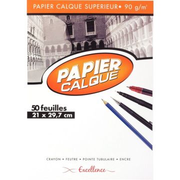 Bloc de 50 feuilles de papier calque 21x29,7cm 90g EXCELLENCE